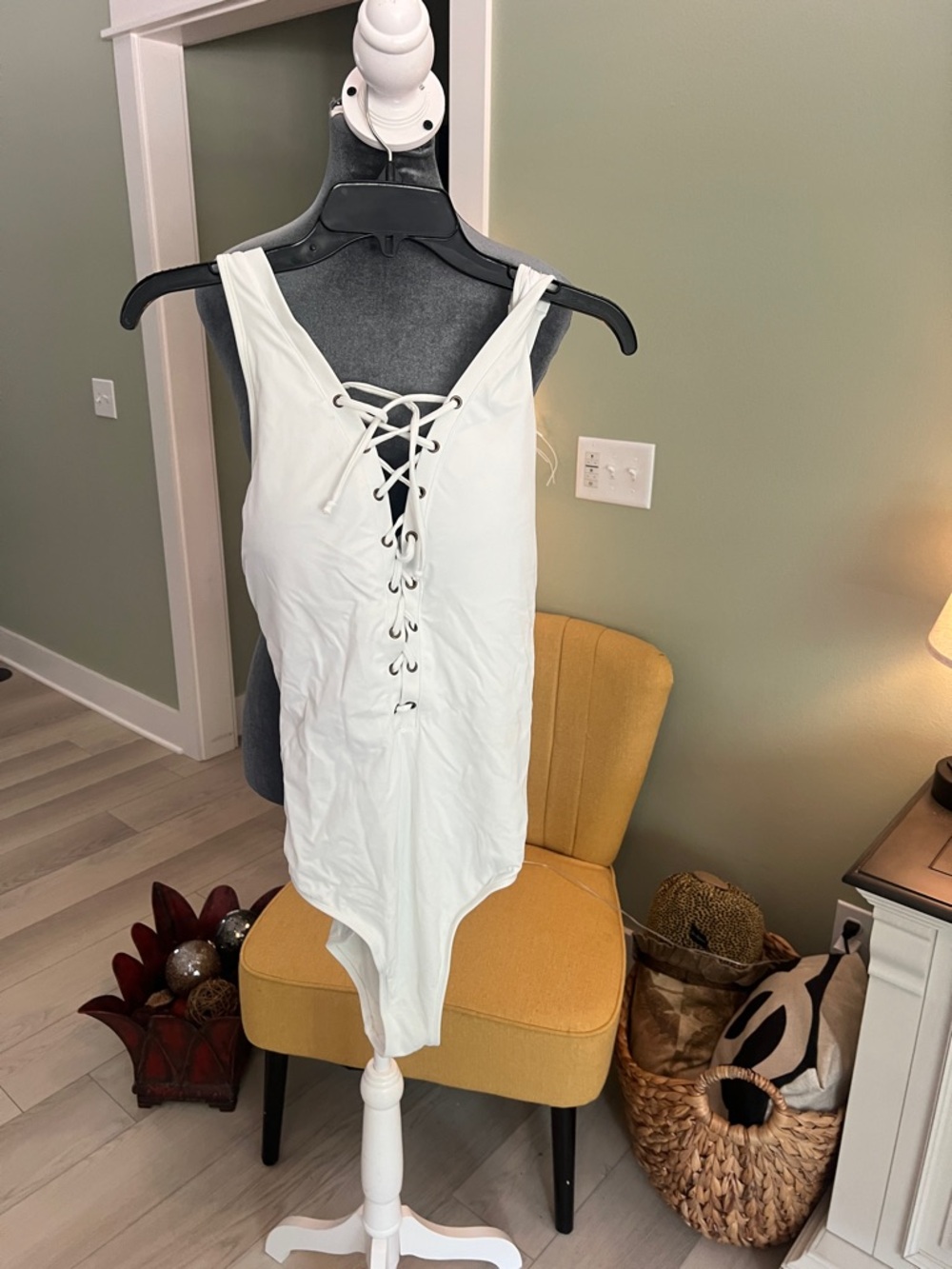 Ashley Graham White Lace-Up One-Piece Swimsuit